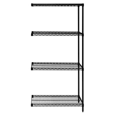 Quantum Storage Systems AD63-2424BK Add-On Kit for 63" High 4-Tier Wire Shelving Unit, Black Finish, 24" Width x 24" Length x 63" Height